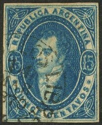GJ.24, 15c. worn impression, blue, with circular datestamp of Paso de ...
