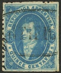 GJ.24, 15c. semi-worn impression, blue, with double ellipse ...