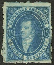 GJ.24, 15c. semi-clear impression, blue, shifted watermark, bluish ...