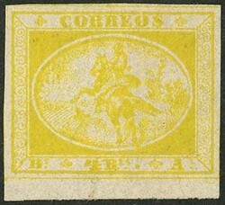 GJ.1, 4 Reales yellow, mint, 4 margins, very light crease, rare, ...