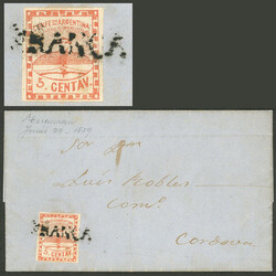 GJ.1, entire letter sent from Tucumán to Córdoba on 29/JUN/1859 ...