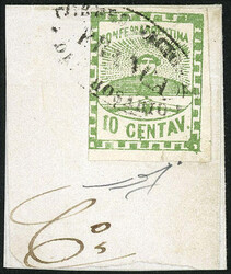 GJ.2, 10c. green, used on fragment of folded cover with complete ...