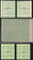 GJ.2a, 10c. green, composition A, block of 54 stamps (the 6 bottom ...