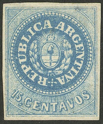 GJ.9, 15c. blue, mint without gum, with interesting wear in the lined ...