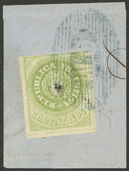 GJ.11, 10c. green WITHOUT accent, beautiful stamp with 3 immense ...