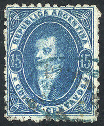 Rare TRIPLE CANCELLATION: GJ.24, 15c. blue worn impression, with ...