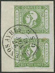 GJ.16b, 4R. green, vertical pair with PARTIAL DOUBLE IMPRESSION ...