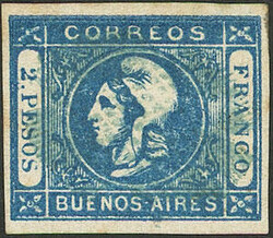 GJ.22, 2P. blue, worn impression, it bears the rare ponchito cancel ...