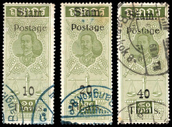 1907, King Chulalongkorn, 10t-40t complete (Scott 106-108), clean and ...