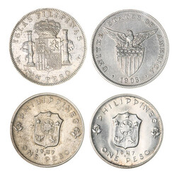 Philippines. Spanish period-early Republic. Quartet of Silver Crowns, ...