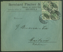 Krone/Adler - 5 Pfg, vier Marken als portogerechte Mehrfachfrankatur ...