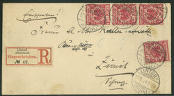 Krone/Adler - 10 Pfg, vier Marken als portogerechte Mehrfachfrankatur ...