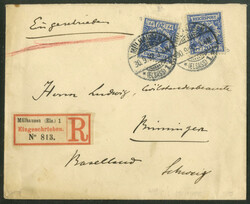 Krone/Adler - 20 Pfg, zwei Marken als portogerechte Mehrfachfrankatur ...