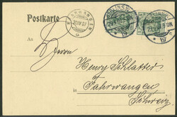 Germania Friedensdruck - 5 Pfg, zwei Marken mit Firmen-Lochung "G.A ...