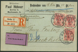 Germania Friedensdruck - 10 Pfg, drei Marken als portogerechte ...