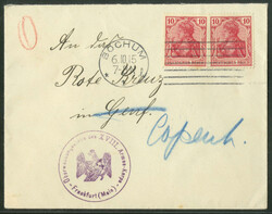 Germania - 10 Pfg, zwei Marken als portogerechte Mehrfachfrankatur ...