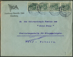 Germania-Kriegsdruck - 5 Pfg, vier Marken als portogerechte ...