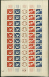 100 Jahre Briefmarken 1949, 5 Zusammendruck-Bogen, 50 postfrische Zd ...