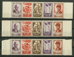 Marschall Pétain 1943, drei Zusammendruck-Streifen, tadellos ...