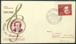 Beethoven 1959, portogerechte Einzelfrankatur (20 Pf.) auf ...