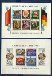 Karl Marx 1953, Block 8/9, zwei gestempelte Blocks mit SST, geprüft ...
