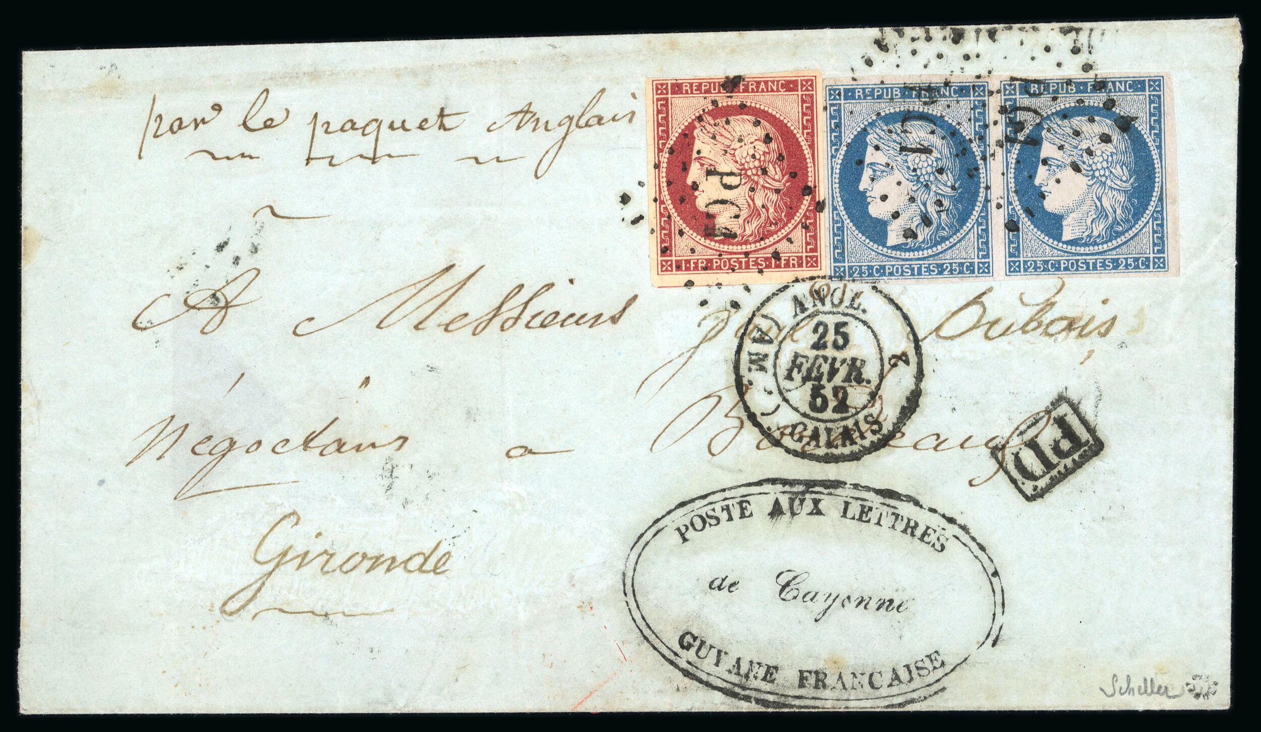 1849, Cérès première émission 1fr carmin et paire du 25c bleu sur ...