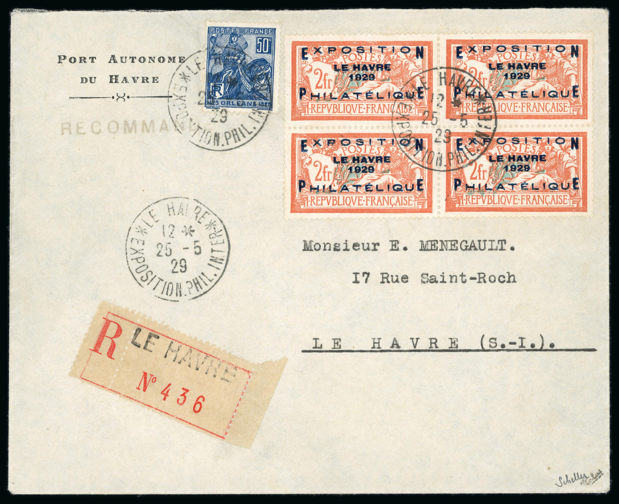 1929, Exposition du Havre Y&amp;T n° 257A en bloc de quatre ...