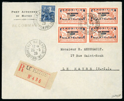 1929, Exposition du Havre Y&amp;T n° 257A en bloc de quatre ...