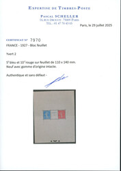 1927, bloc feuillet n°2 Strasbourg neuf** TB avec superbe gomme. ...