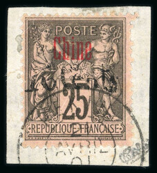 1901, Sage Y&amp;T n° 22A, 25c surchargé, oblitéré sur petit ...