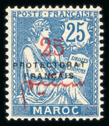Maroc, 1914: ensemble de 7 timbres Y&amp;T n°37, 38, 40, 41, 42, 43 ...