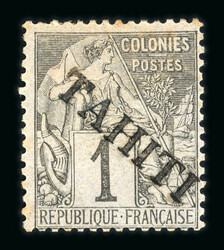 1893, TAHITI n°7a timbre de colonies surchargé TAHITI oblique de ...