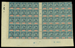1903, Tahiti n°33 10c (type I) sur 15c Sage bleu en panneau de 50 ...