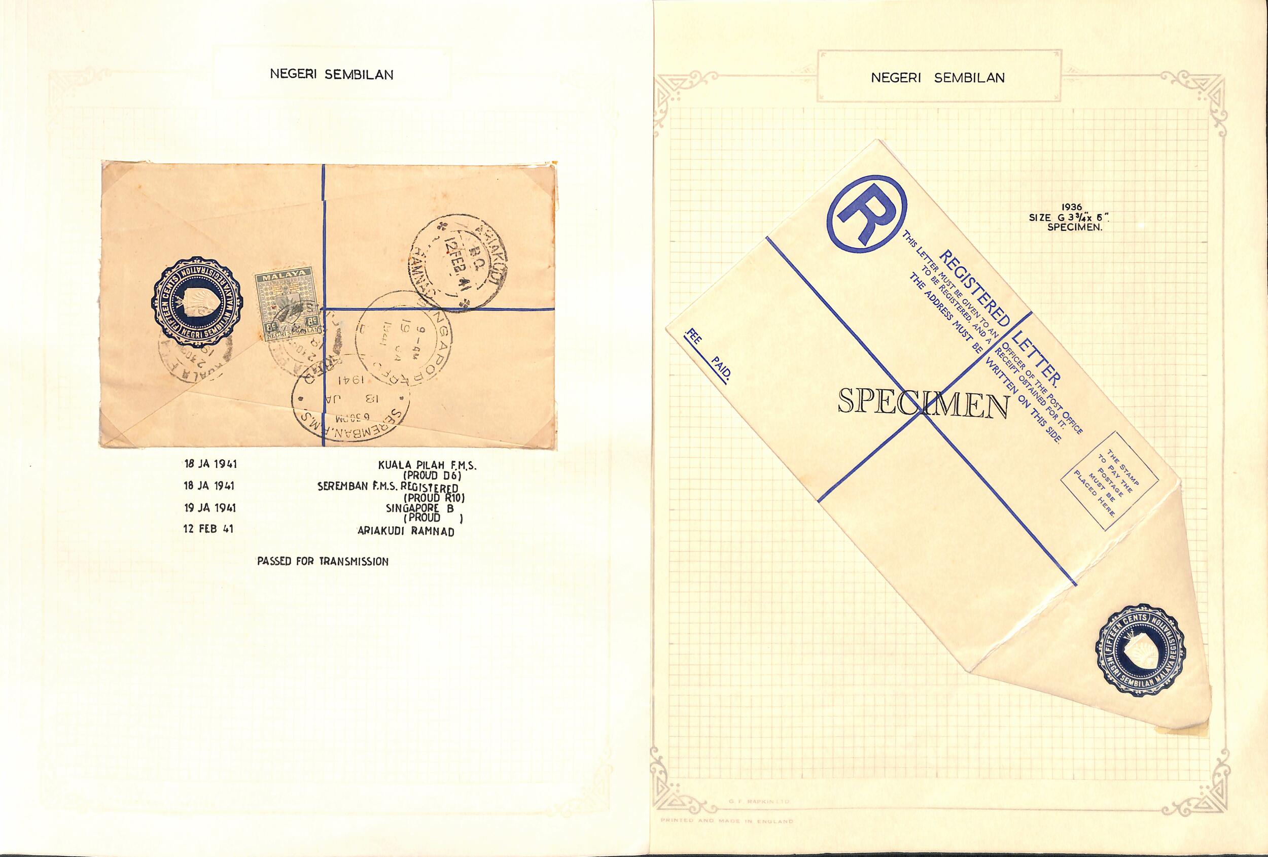 Postal Stationery - Registration Envelopes. 1936-56 Envelopes ...