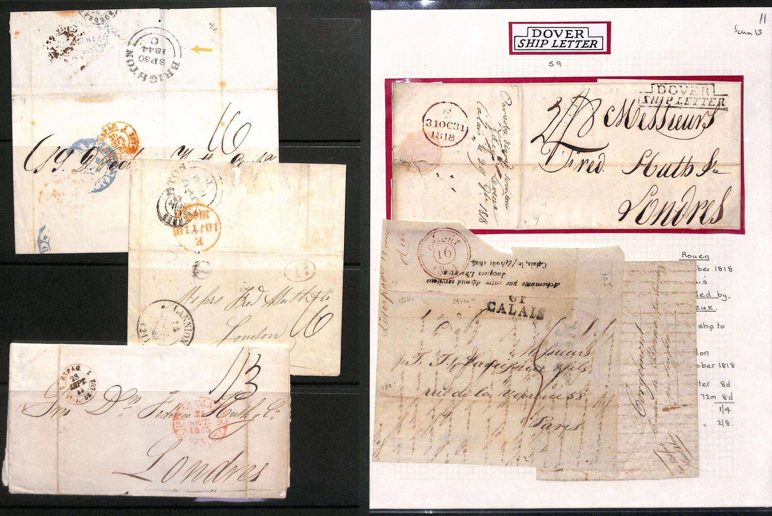 Cross Channel Mail. 1818-44 Entire letters (15) and entires (2) ...