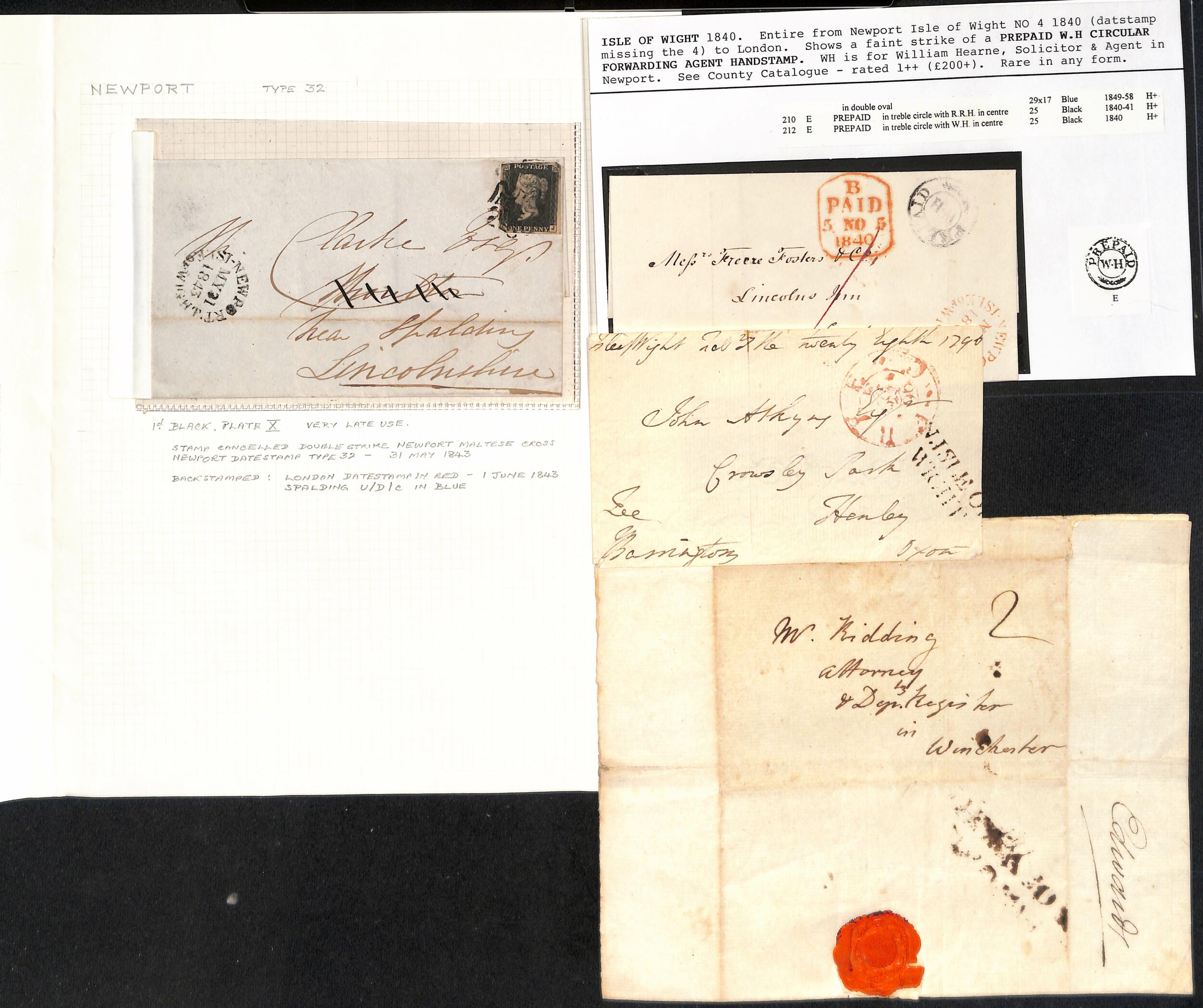 Newport. 1784-1843 Entire letters or entires (20) and a front, ...