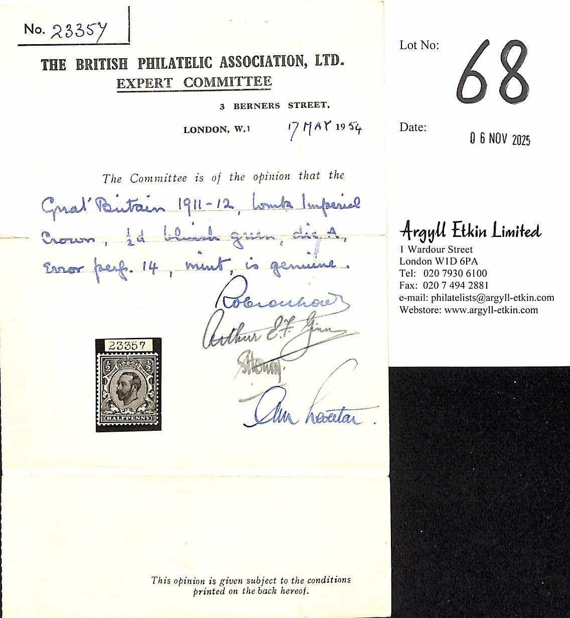 Image 1 for lot number 68 for Argyll Etkin 57th G.B & Worldwide Stamps and Postal History