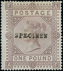 1878 £1 Brown-lilac, AF overprinted "SPECIMEN" type 9, pressed ...