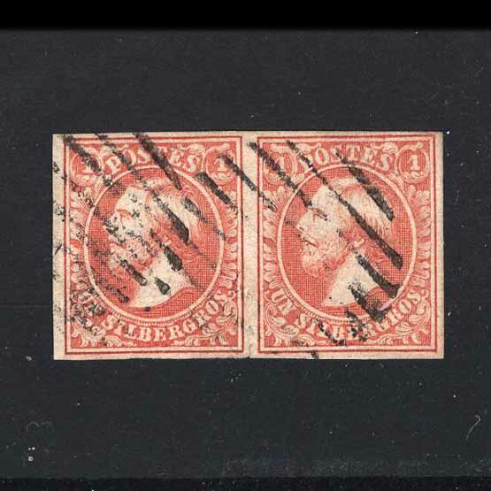 1858 Grand Duk William III 1sgr dull red in horiz pair, 4margin FU ...