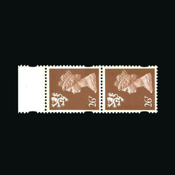 1993 26p red brown top marginal vertical pair, top unit with ...