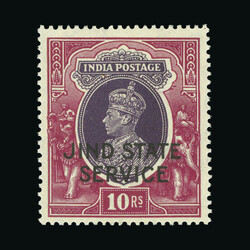 OFFICIALS 1942 10r purple & claret, Multi Star Wmk, 'Jind State ...