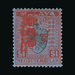 1942 Negri Sembilan $1 black and red/blue with Type 1 ovpt in ...