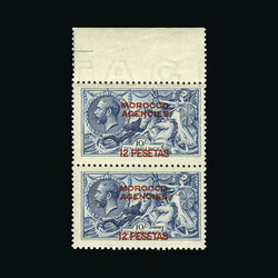 1914-26 De La Rue Seahorse 10s blue vertical pair with margin at top ...