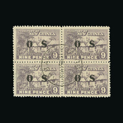 1925 9d violet ovpt OS Type 02 in v.f.u. block of 4, single Rabaul 15 ...