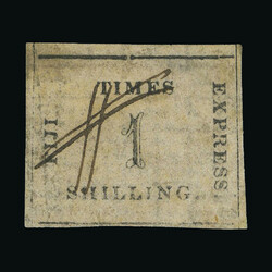 1870 Times Express Quadrille paper 1s black/rose used, pen cancel, ...