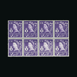 1958-67 3d deep lilac, block of 8 (4 x 2), with strong Doctor Blade ...