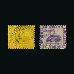 1879 WESTERN AUSTRALIA 1864-1879 2d. ERROR OF COLOUR in MAUVE ...