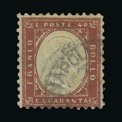 1862 40c deep red, a good FORGERY by COHN, perf 1½d, faked postmark ...