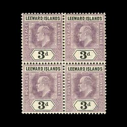 1908 KEVII: 3d dull purple & black on chalky paper in a block of 4 ...