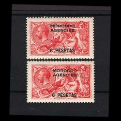 1918 Waterlow printing 6p on 5/- Seahorses x 2 shades with rose ...